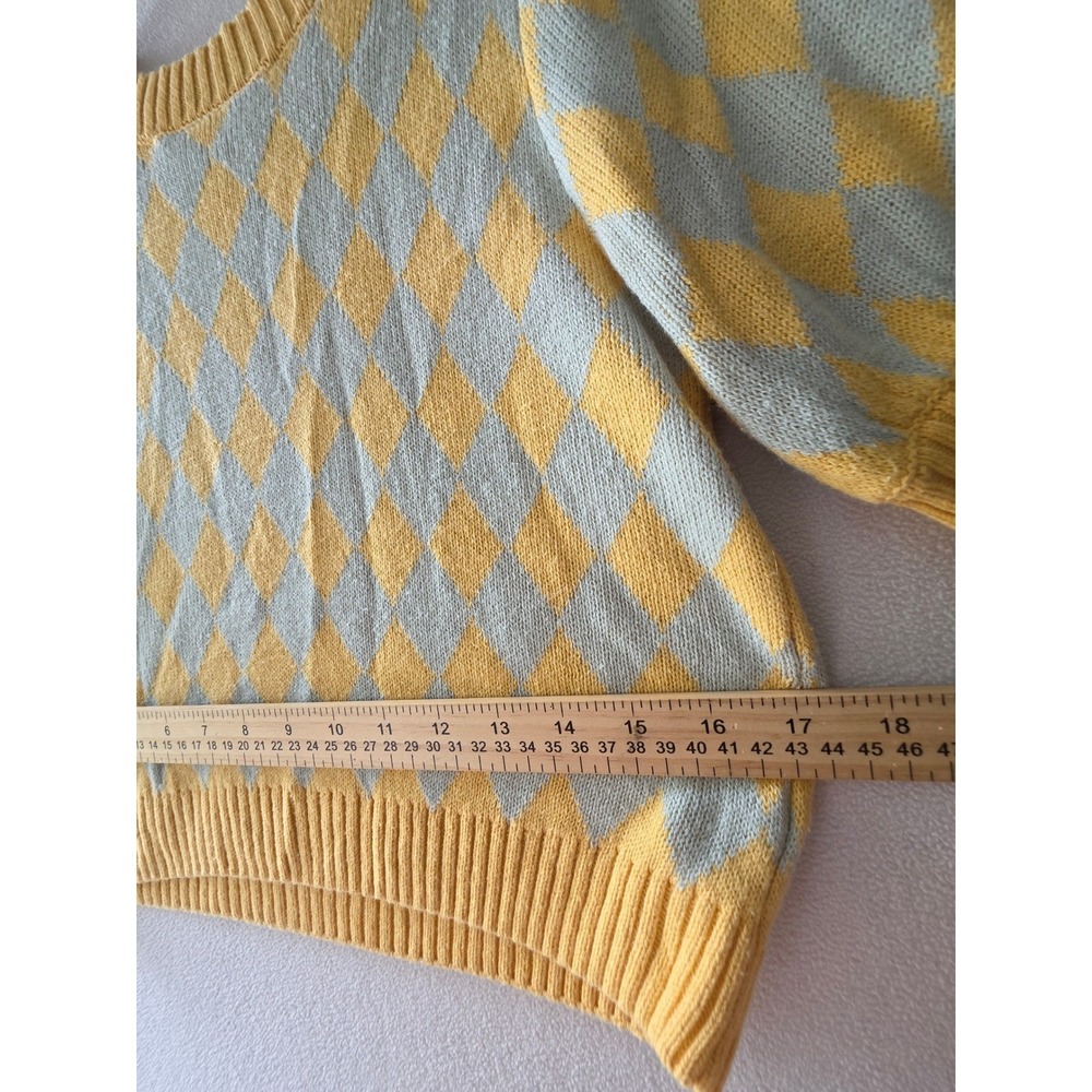 Forever 21 Womens Argyle Knit Short Sleeve Sweater Yellow Mint Green Small 0553 - Picture 6 of 8